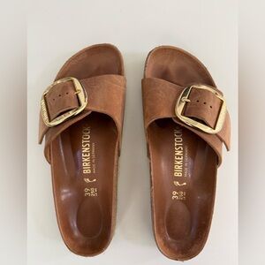 Birkenstock Women's Tan Madrid Sandals with Gold Big Buckle